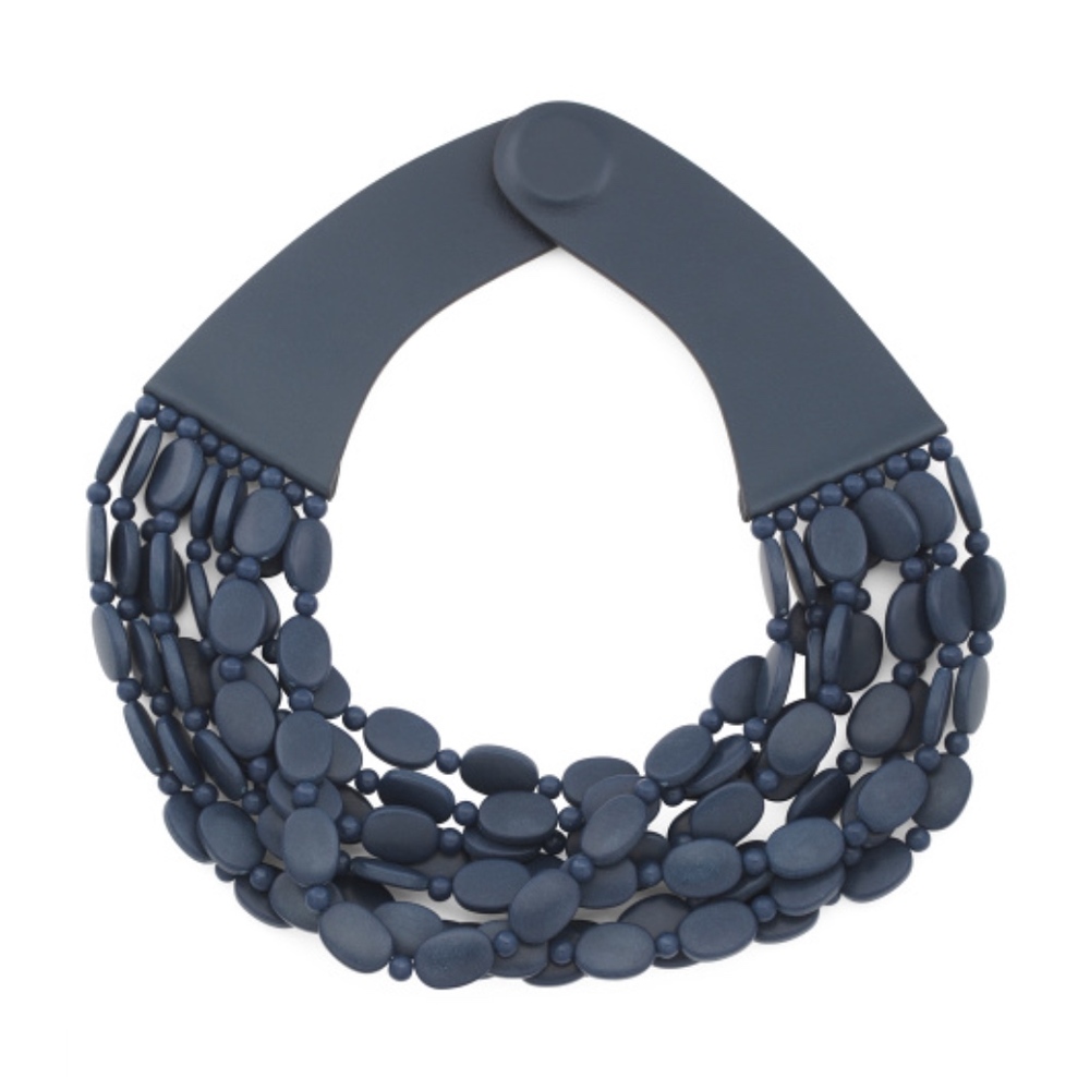 Fairchild Baldwin Navy Oval Beaded Bella Necklace